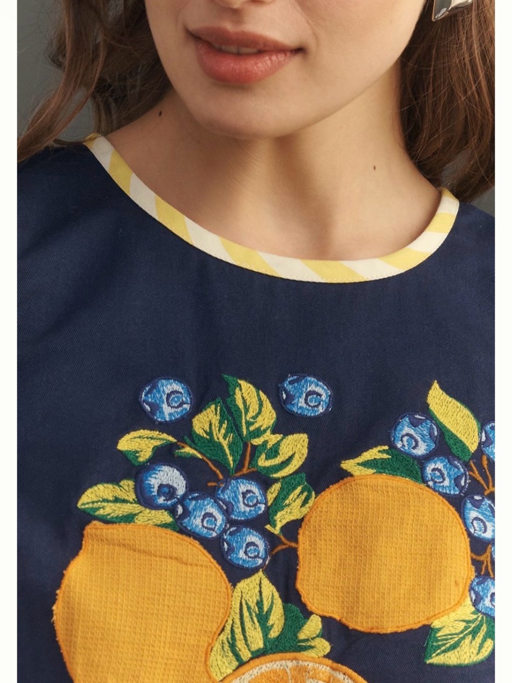 Maeve Navy Tank with Orange & Yellow Fruit Embroidery - Picture 3 of 6